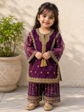 Mahjabeen - 2 Pcs Organza Royal Purple Gold Embroided Dress