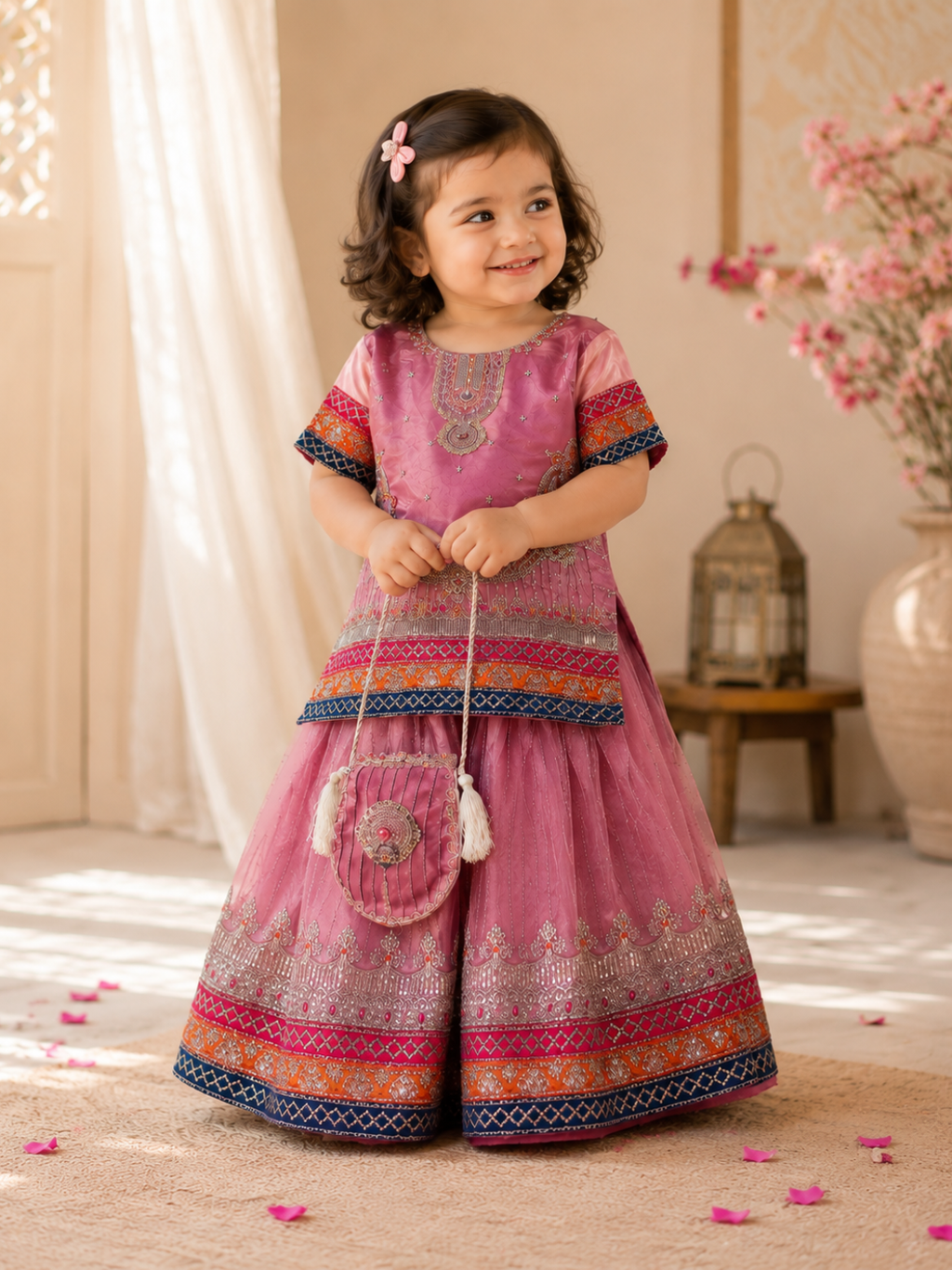 Jahan Aara - Embroided Patti Gharara set with Fancy Pouch