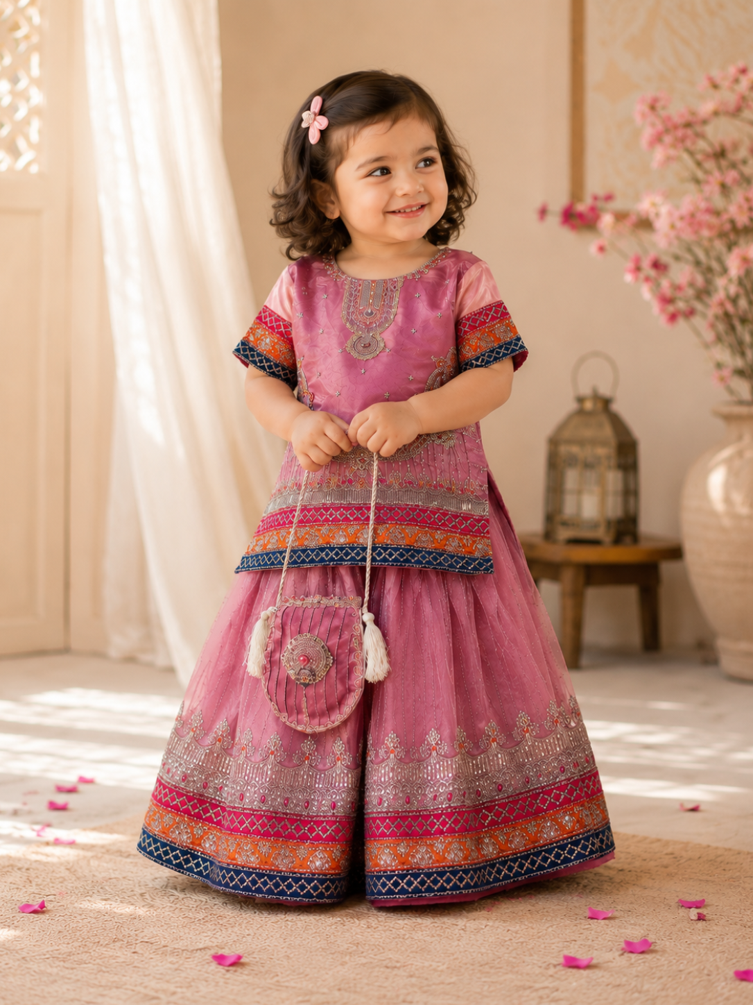 Jahan Aara - Embroided Patti Gharara set with Fancy Pouch