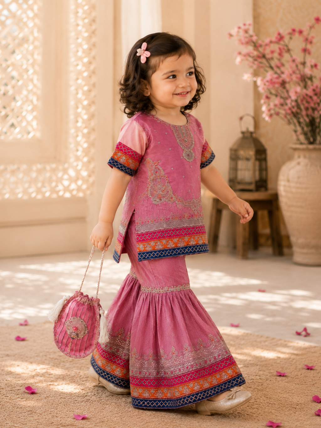 Jahan Aara - Embroided Patti Gharara set with Fancy Pouch