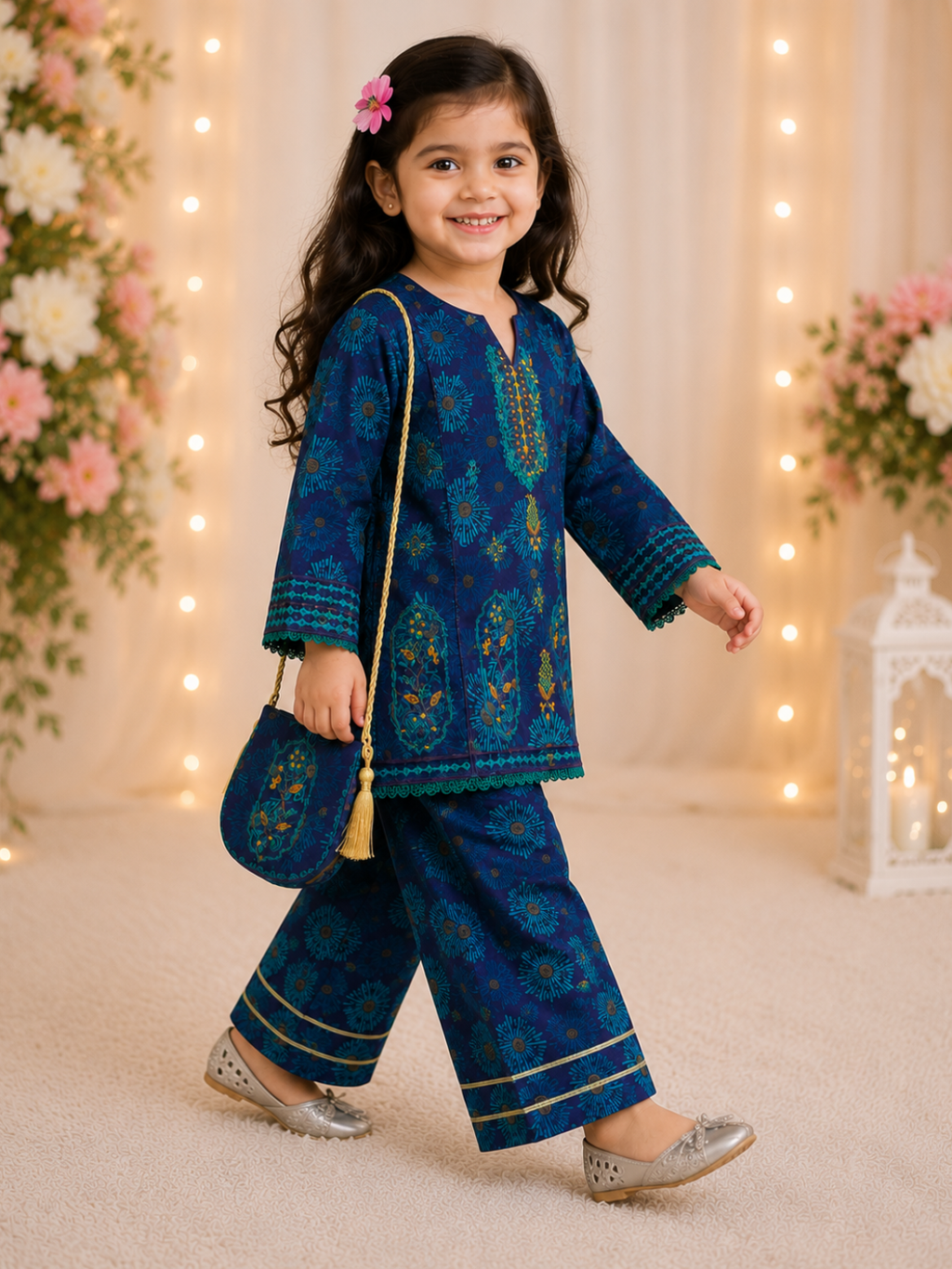 Neelum - Farshi Shalwar and Embroided Shirt with Elegant Pouch