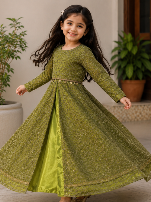 Dhaani - Green Maxi with Zari Work