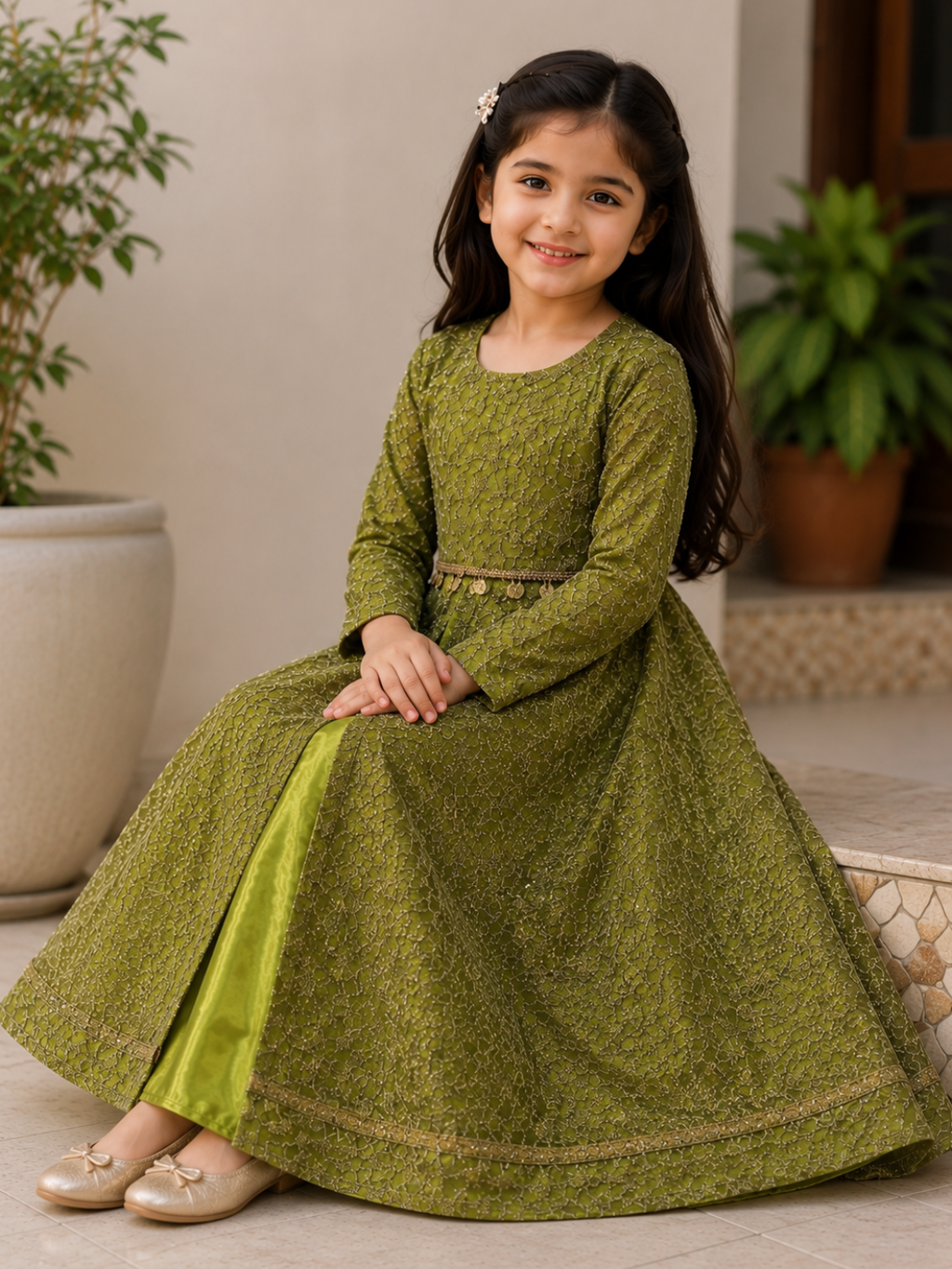 Dhaani - Green Maxi with Zari Work