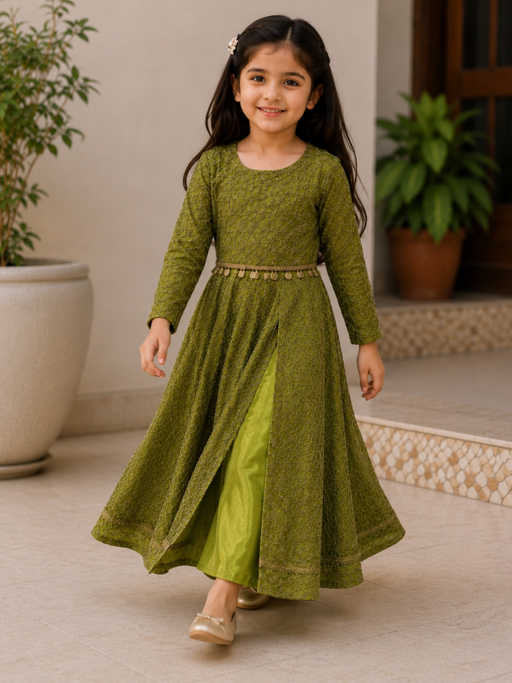 Dhaani - Green Maxi with Zari Work