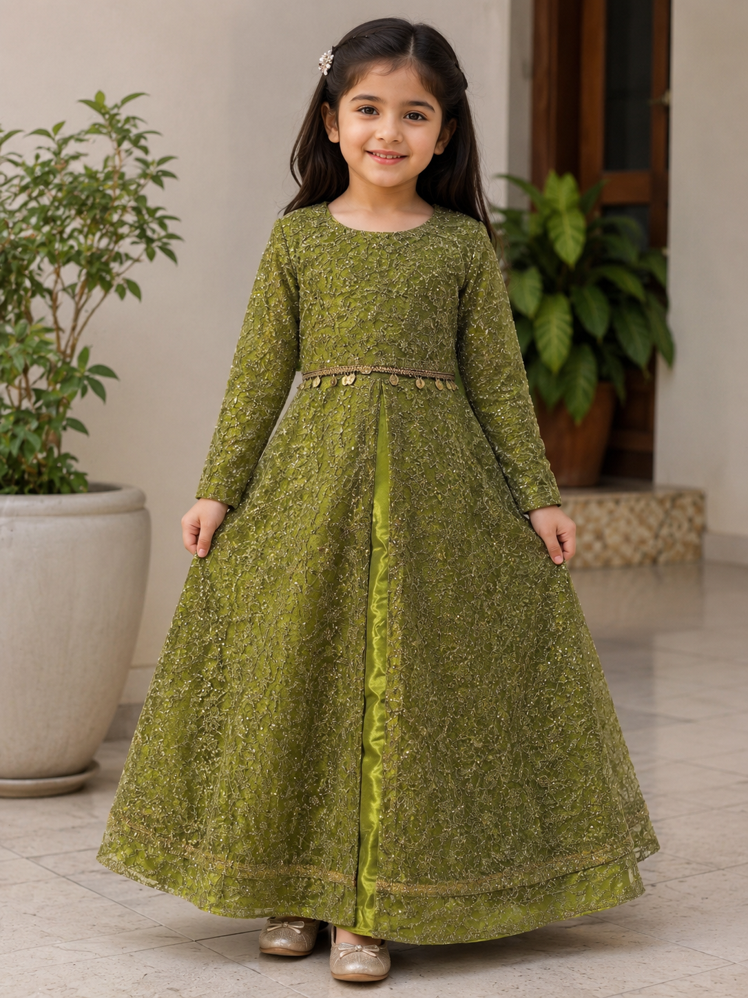Dhaani - Green Maxi with Zari Work