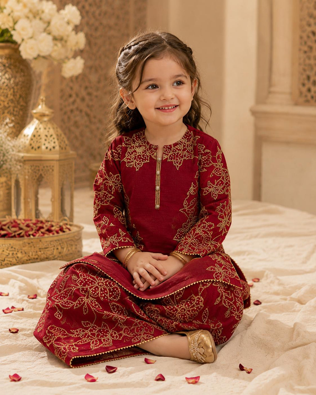 Noori - 3 Pcs Chiffon Plazo Set with Coral Work