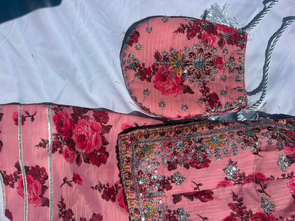 Gulbano - Farshi Shalwar with Silver Embroided Shirt with Fancy Pouch