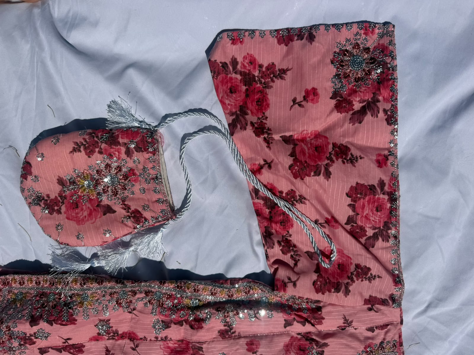 Gulbano - Farshi Shalwar with Silver Embroided Shirt with Fancy Pouch