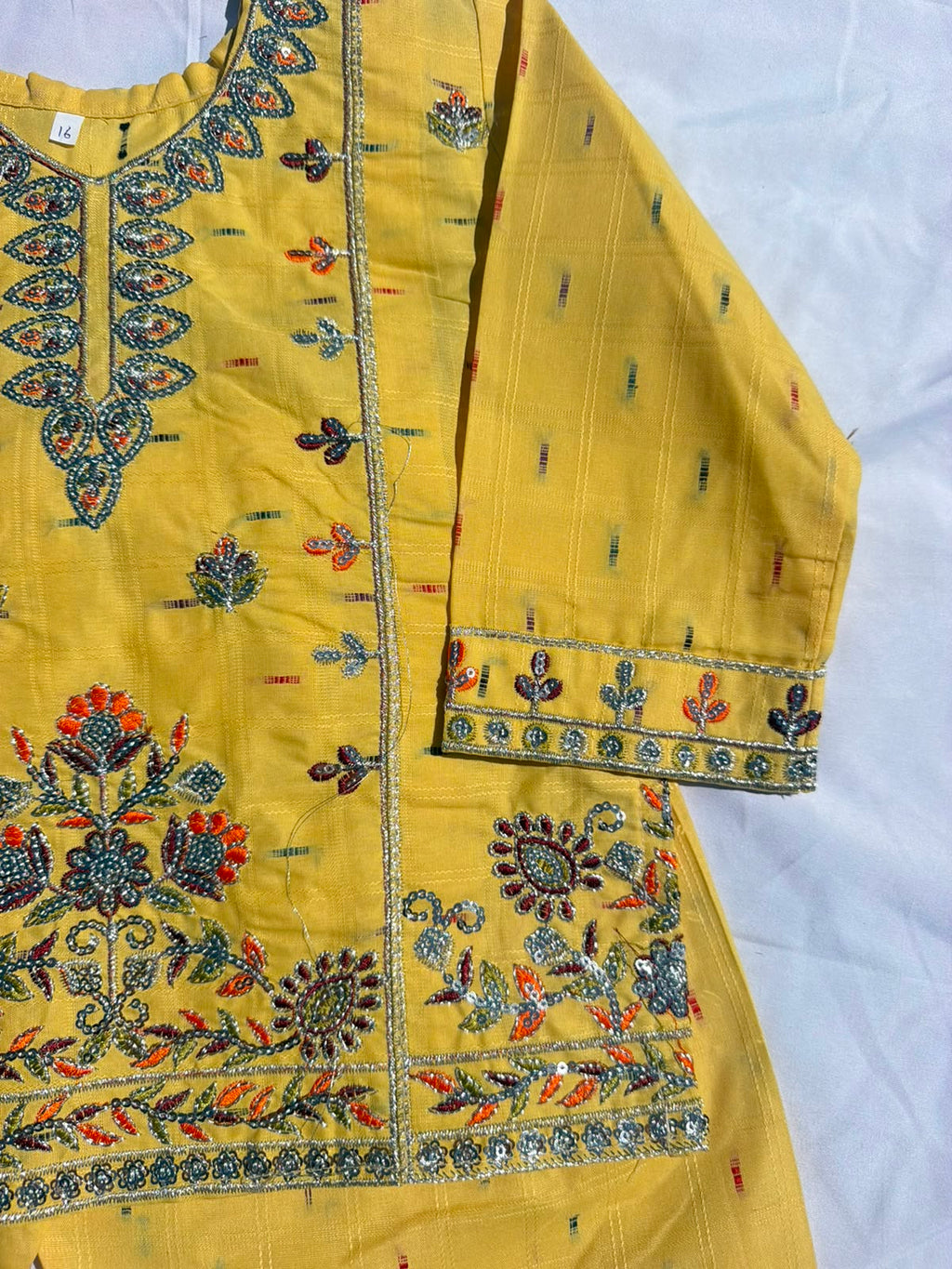Gulnaar - Farshi Shalwar and Embroided Shirt with Fancy Pouch