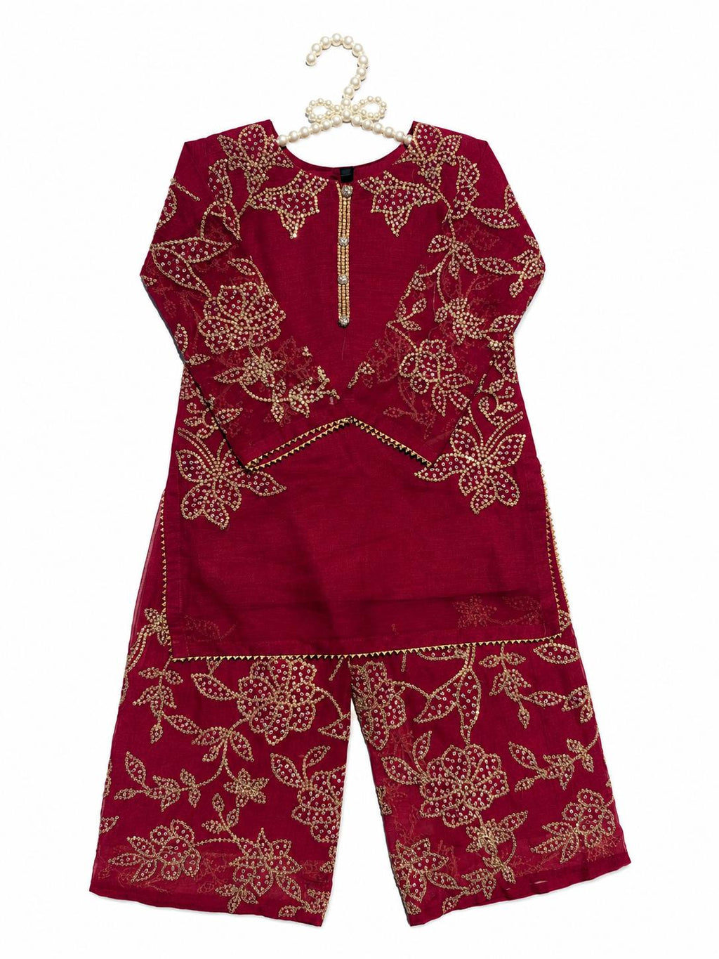 Noori - 3 Pcs Chiffon Plazo Set with Coral Work
