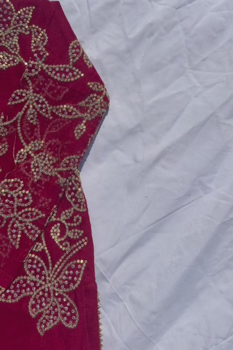 Noori - 3 Pcs Chiffon Plazo Set with Coral Work