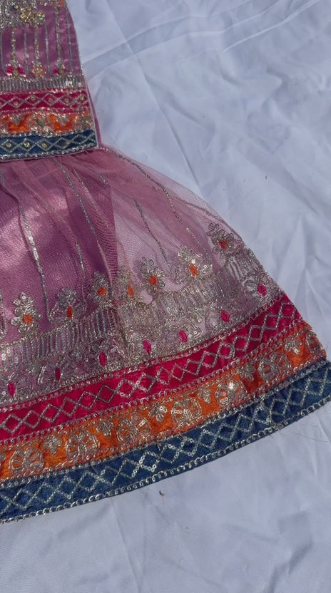 Jahan Aara - Embroided Patti Gharara set with Fancy Pouch