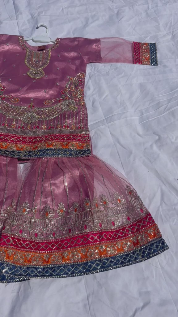 Jahan Aara - Embroided Patti Gharara set with Fancy Pouch