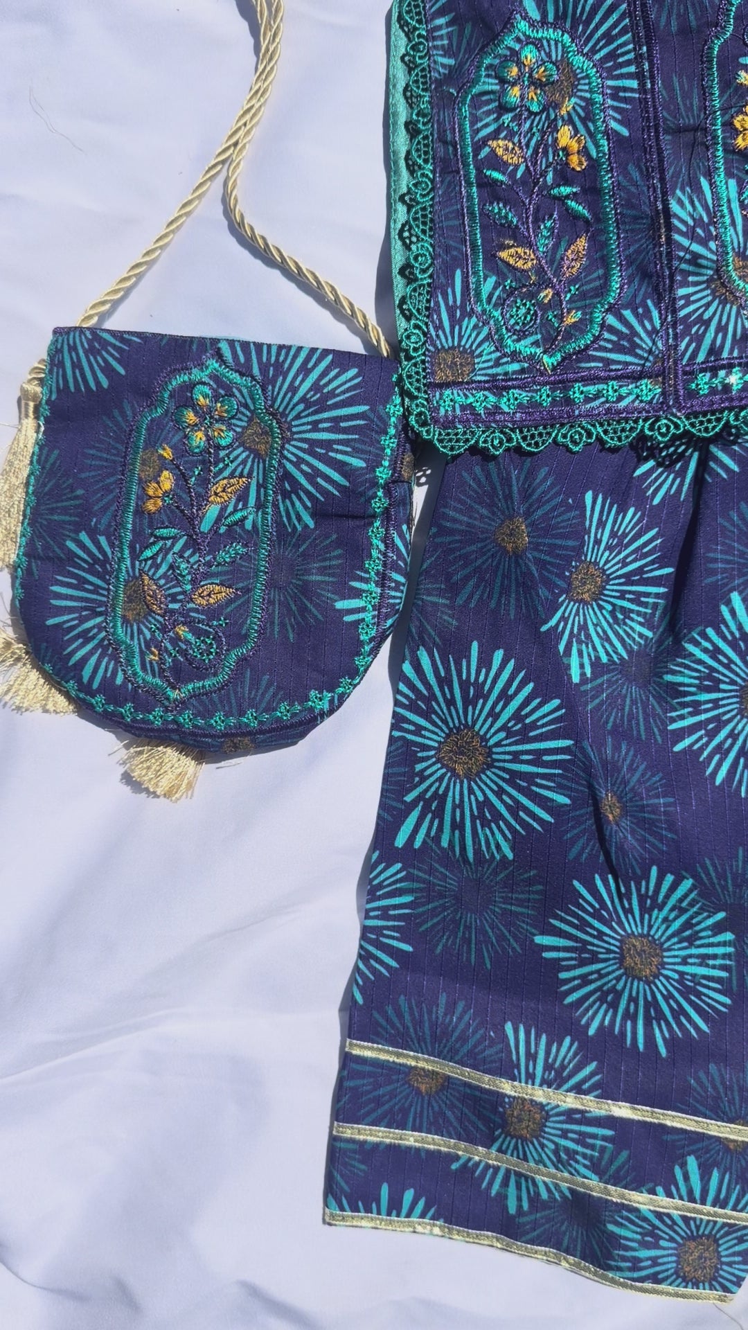 Neelum - Farshi Shalwar and Embroided Shirt with Elegant Pouch