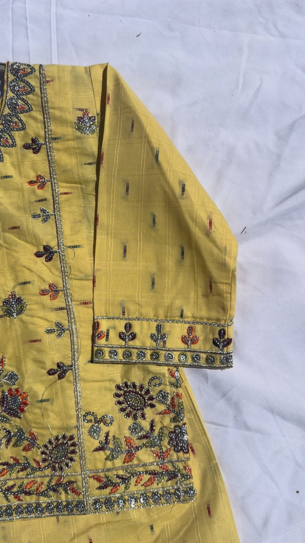 Gulnaar - Farshi Shalwar and Embroided Shirt with Fancy Pouch